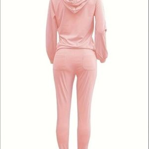 Pink Hooded Collar Kangaroo Pocket Tracksuit Set